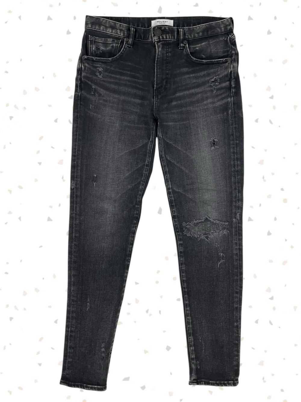 Moussy Vintage Lenwood Black Wash Skinny Jeans Distressed Patched Denim Size 27